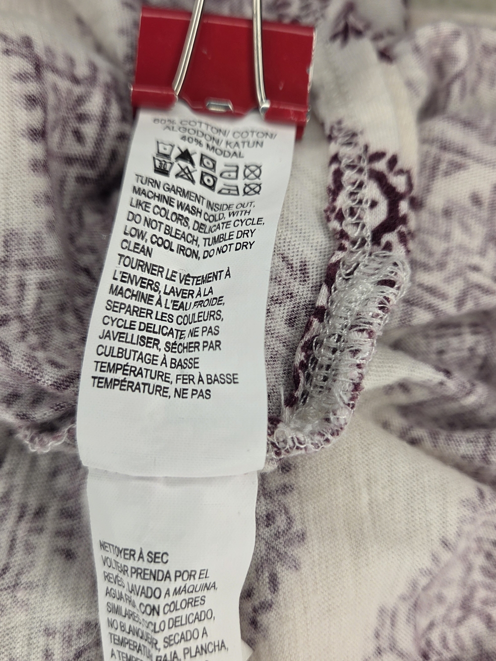Lucky Brand Women’s Cream Tee with Burgundy Mosaic Print Size Medium - Picture 9 of 9